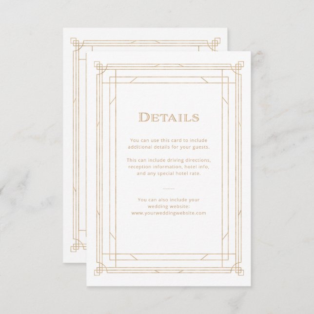 Modern Deco | Gold and White Wedding Guest Details Enclosure Card (Front/Back)