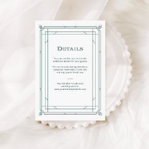 Modern Deco Green and Silver Wedding Guest Details Enclosure Card