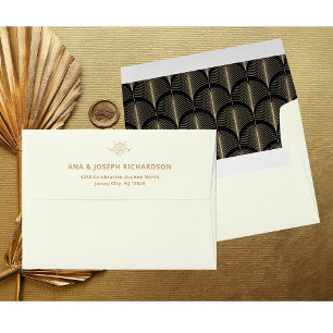 Modern Deco   Ivory Black and Gold Wedding Envelope