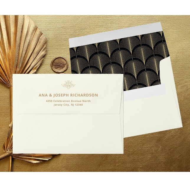 Modern Deco | Ivory Black and Gold Wedding Envelope (Creator Uploaded)