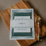 Modern Deco Light Silver White and Green Monograms Invitation Belly Band<br><div class="desc">These glamourous wedding belly bands feature a modern spin on classic art deco. Ornate,  festive green geometric borders decorate an elegant light silver white background with your initials for a dramatic,  vintage Christmas holiday wedding look.</div>