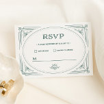 Modern Deco | Light Silver White and Green Wedding RSVP Card<br><div class="desc">These festive holiday wedding rsvp response cards feature a modern spin on classic art deco. An ornate,  green geometric frame and ornamentation decorate an elegant light silver / white background for a dramatic,  vintage Christmas wedding look.</div>