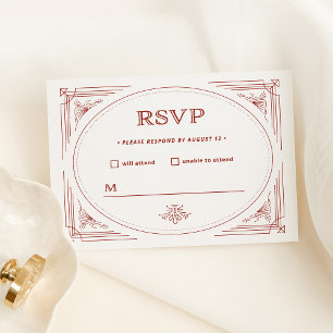 Modern Deco   Light Silver White with Red Wedding RSVP Card