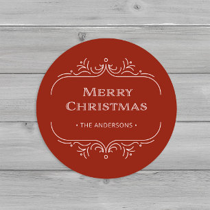 Modern Deco Red and Blush Pink Merry Christmas Classic Round Sticker