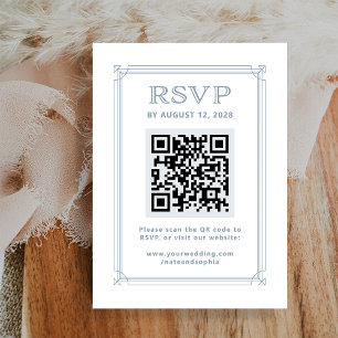 Modern Deco RSVP with QR Code   White and Blue Enclosure Card