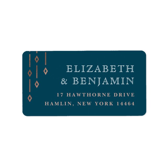 Modern Deco Teal Rose Gold Foil Return Address Label (Front)