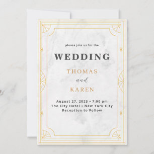 Modern Deco White marble Wedding Invitation