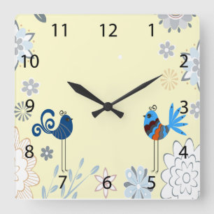 Modern Decorative Blue Birds Square Wall Clock