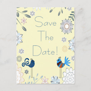 Modern Decorative Blue Birds Wedding Save The Date Announcement Postcard