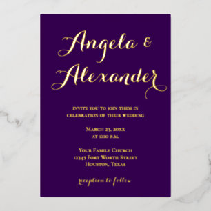 Modern Decorative Calligraphy Dark Purple Wedding