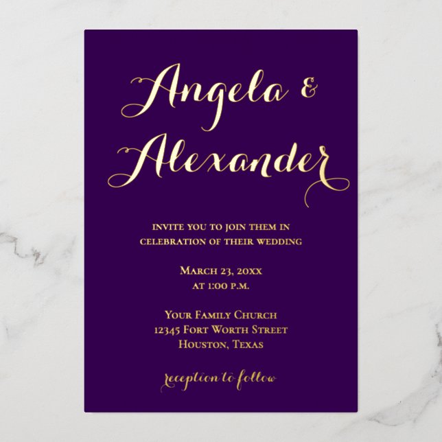 Modern Decorative Calligraphy Dark Purple Wedding (Front)