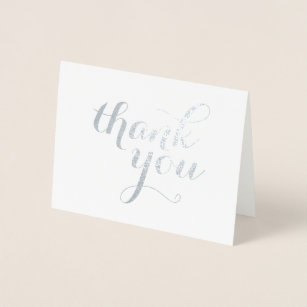Modern Decorative Calligraphy Silver Thank You Foil Card