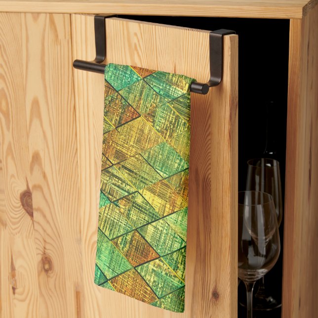 Modern Decorative Geometric Stained Glass Tea Towel (Thirds Fold)