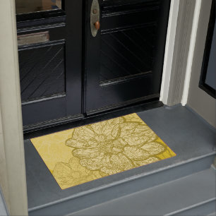 Modern Decorative Yellow Floral Design Doormat