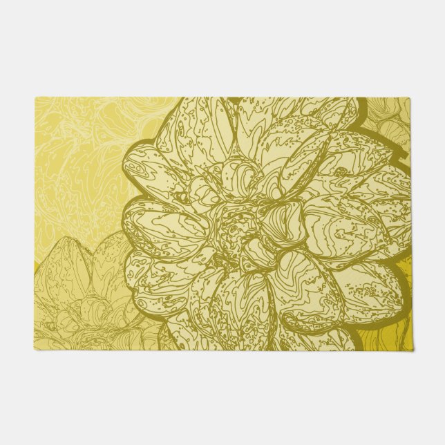 Modern Decorative Yellow Floral Design Doormat (Front)
