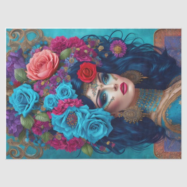 Modern Decoupage Flowers Crowned Tissue Paper (Front)