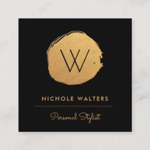 Modern Deep Black Faux Foil Circle   Gold Gold Square Business Card