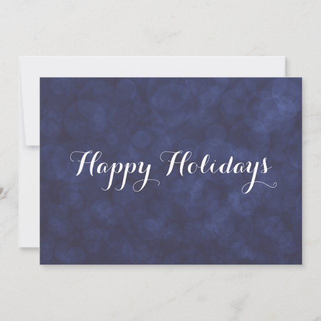 Modern Deep Blue Bokeh Happy Holidays Card (Front)