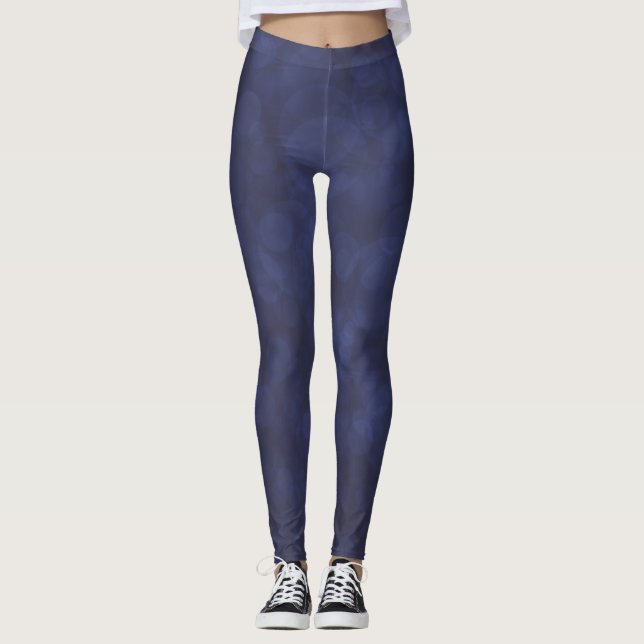 Modern Deep Blue Bokeh Leggings (Front)