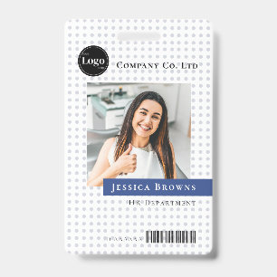 Modern Deep Blue Employee Company Logo Photo QR ID Badge
