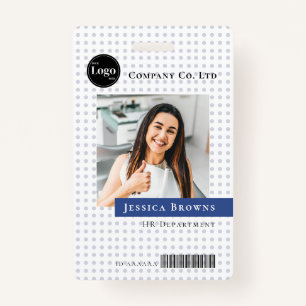 Modern Deep Blue Employee Company Logo Photo QR ID Badge