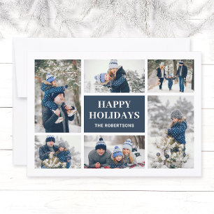Modern Deep Blue Family 8 Photo Christmas Card