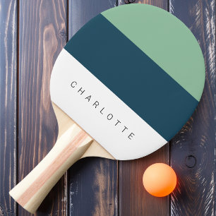 Modern Deep Blue Three-Tone with Name Ping Pong Paddle