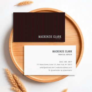 Modern Deep Burgundy Pinstripe & White Business Card