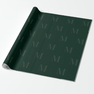 Modern Deep Forest Green Minimalist Monogram Wrapping Paper