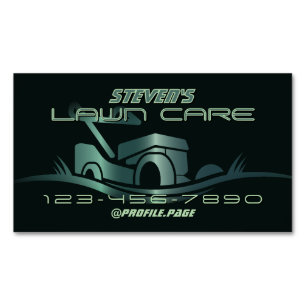 Modern deep green lawn mower magnetic business card