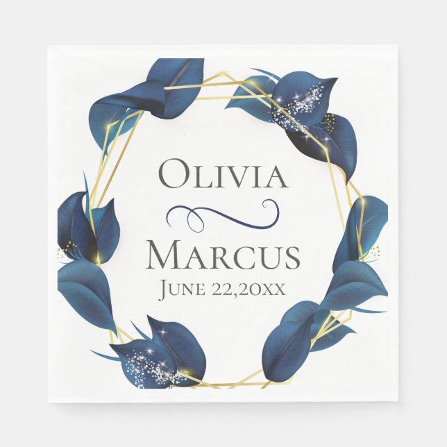 Modern Deep Indigo Blue and Gold Frame Napkin (Front)