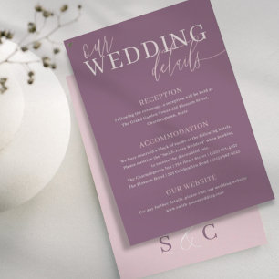 Modern Deep Mauve & Rose Gold  Wedding Details  Enclosure Card