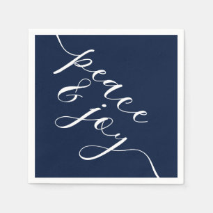 Modern Deep Midnight Blue Peace And Joy Christmas Napkin