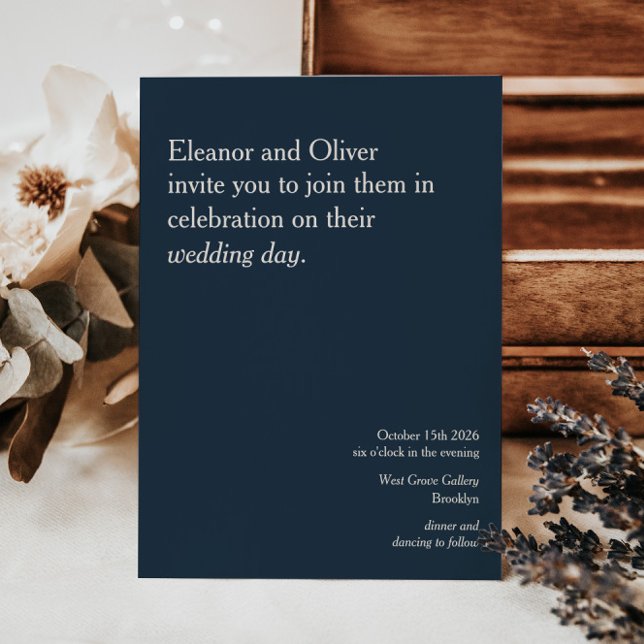 Modern Deep Navy Blue Typography Stylish Wedding Invitation (Creator Uploaded)