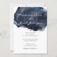Modern Deep Navy Watercolor Paint Splash Wedding
