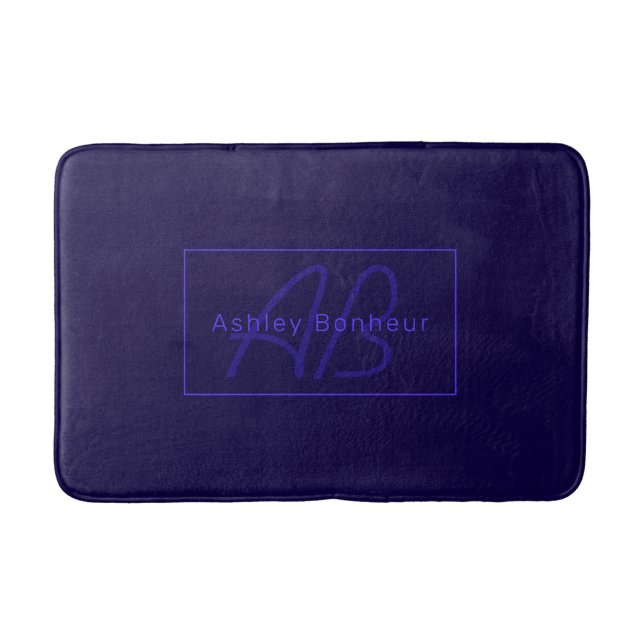 Modern Deep Purple Colours | Cool Name & Monogram Bath Mat (Front)