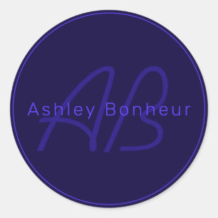 Modern Deep Purple Colours   Cool Name & Monogram Classic Round Sticker