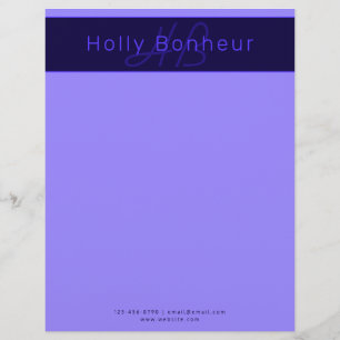 Modern Deep Purple Colours   Cool Name & Monogram Custom Letterhead
