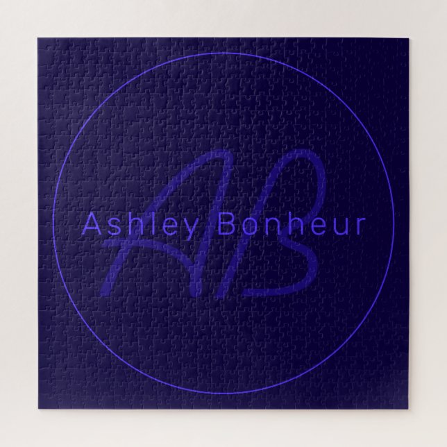 Modern Deep Purple Colours | Cool Name & Monogram Jigsaw Puzzle (Vertical)