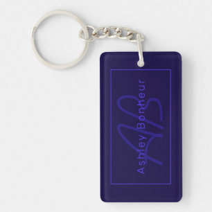 Modern Deep Purple Colours Cool Name & Monogram Key Ring