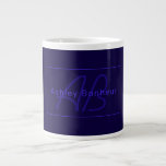 Modern Deep Purple Colours | Cool Name & Monogram Large Coffee Mug<br><div class="desc">Modern monogrammed name or brand.</div>