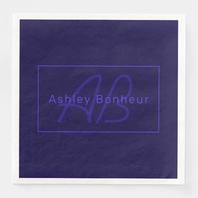 Modern Deep Purple Colours | Cool Name & Monogram Napkin (Front)