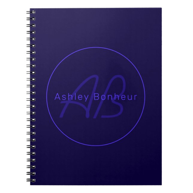 Modern Deep Purple Colours | Cool Name & Monogram Notebook (Front)