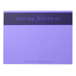 Modern Deep Purple Colours Cool Name & Monogram Notepad