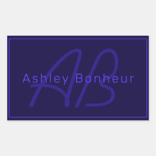 Modern Deep Purple Colours   Cool Name & Monogram Rectangular Sticker