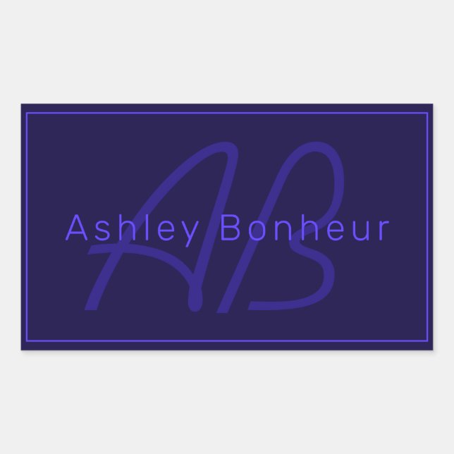 Modern Deep Purple Colours | Cool Name & Monogram Rectangular Sticker (Front)