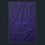 Modern Deep Purple Colours | Cool Name & Monogram Tea Towel<br><div class="desc">Modern monogrammed name or brand.</div>