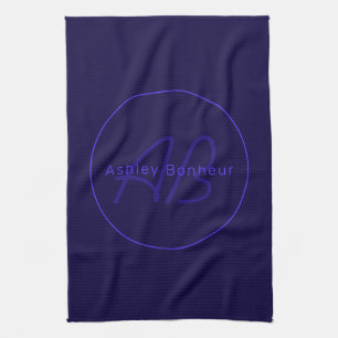 Modern Deep Purple Colours   Cool Name & Monogram Tea Towel