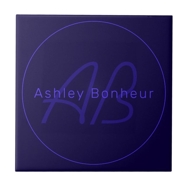 Modern Deep Purple Colours | Cool Name & Monogram Tile (Front)