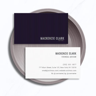 Modern Deep Purple Pinstripe & White Business Card